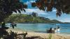 A boat rests on the shores of Fiji