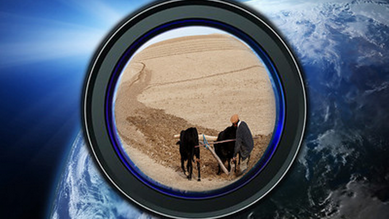         Telescopic lens looking at earth 
      